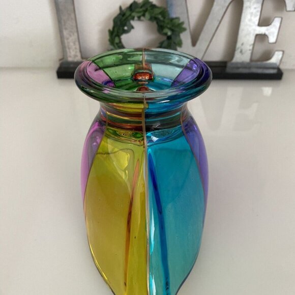 VTG Multi Color Hand Painted Color Block Festival Glass Cream Pitcher Gravy Boat - Picture 13 of 16